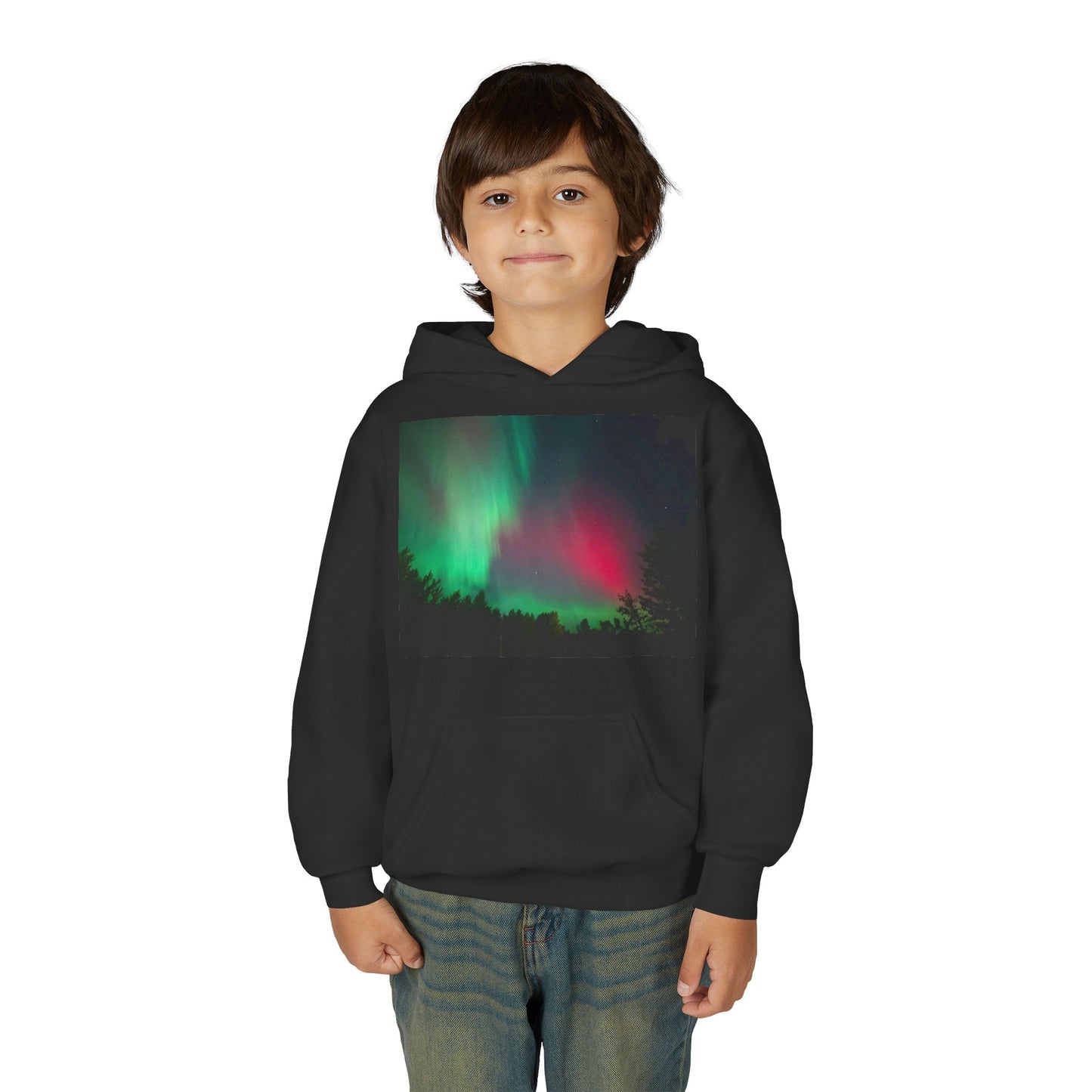 Youth Hoodie with Northern Lights Aurora Print