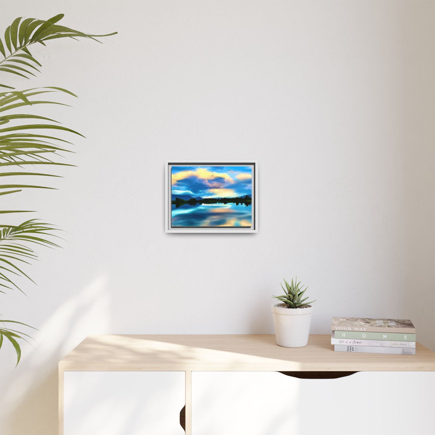 Framed Matte Canvas Wall Art — Tranquil Lake Sunrise Landscape