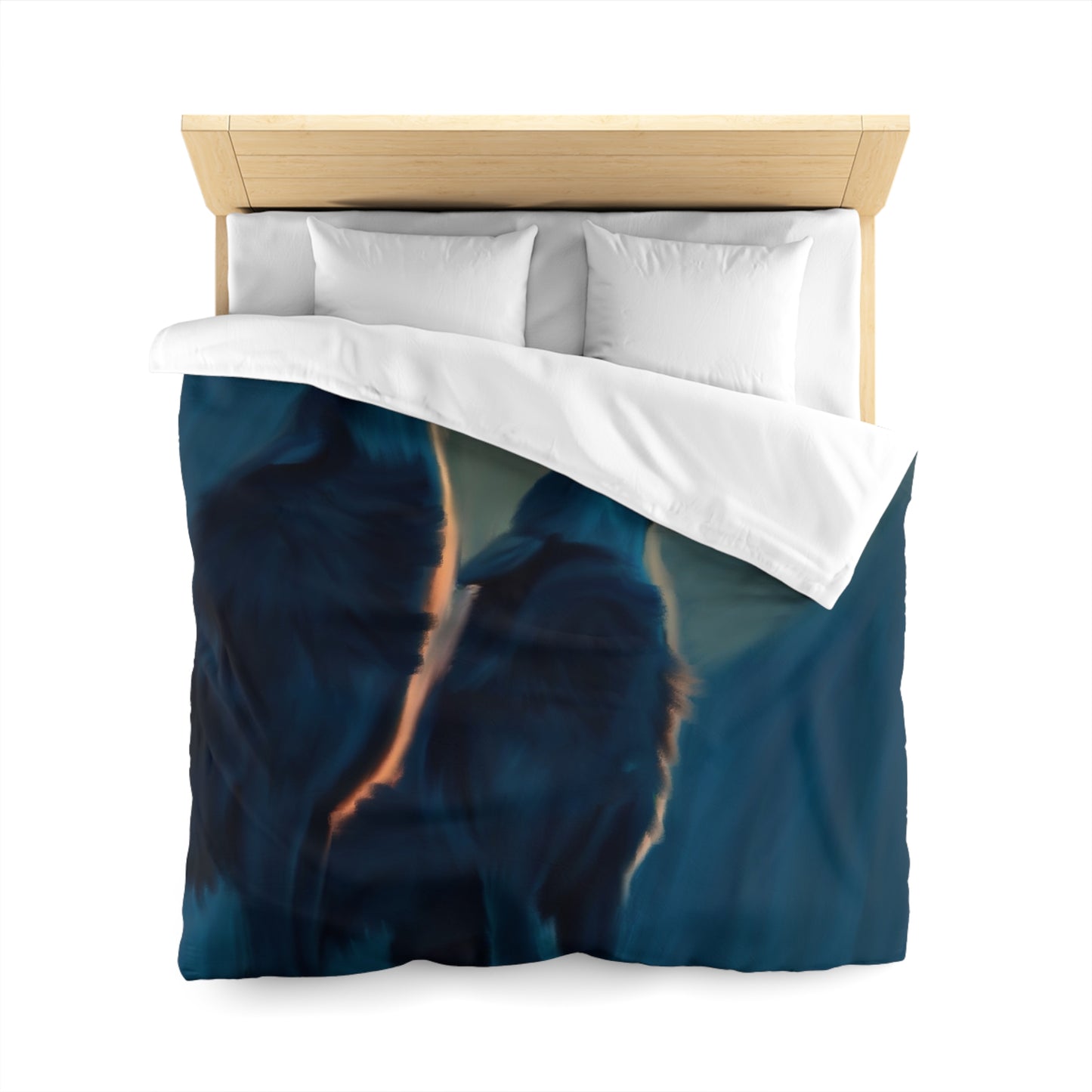 Howling Wolf Moon Duvet Cover — Midnight Wildlife Microfiber Bedding