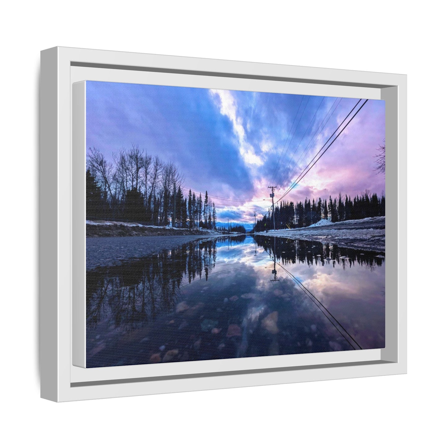 Framed Matte Canvas Print — Winter Lake Sunset Landscape