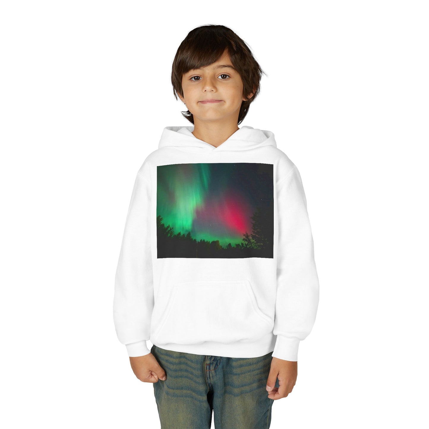 Youth Hoodie with Northern Lights Aurora Print