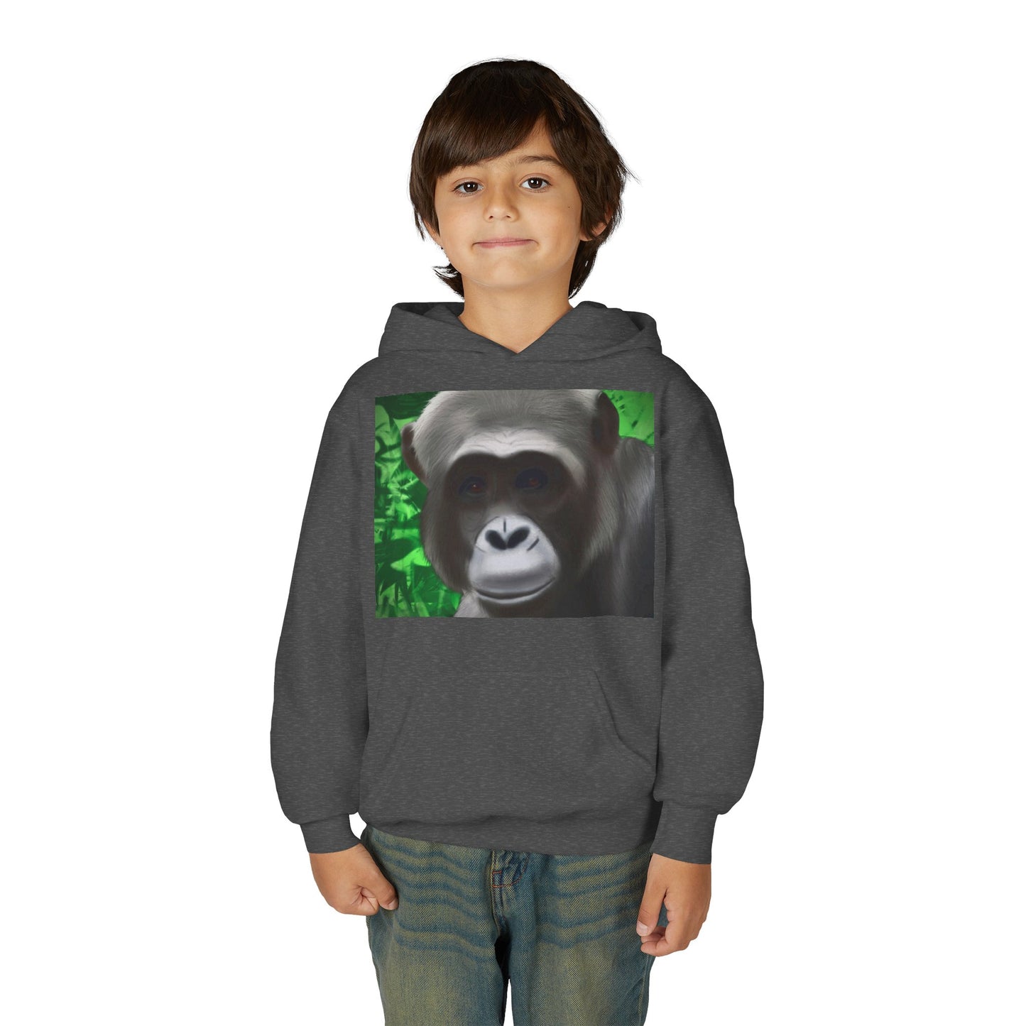 Gorilla Portrait Youth Hoodie — Cute Chimp Face Sweatshirt for Kids