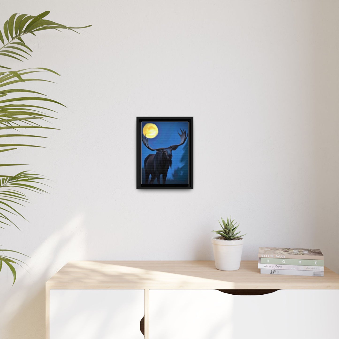 Framed Moose Moon Matte Canvas Wall Art