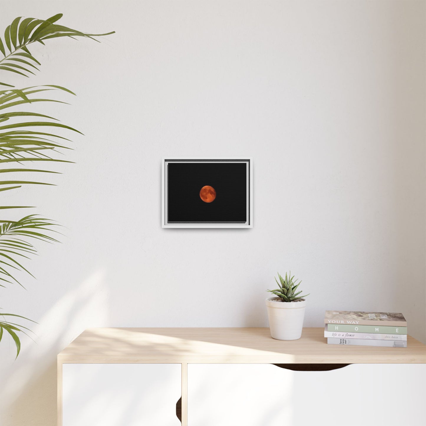 Framed Matte Canvas Art — Red Blood Moon Minimalist Wall Decor