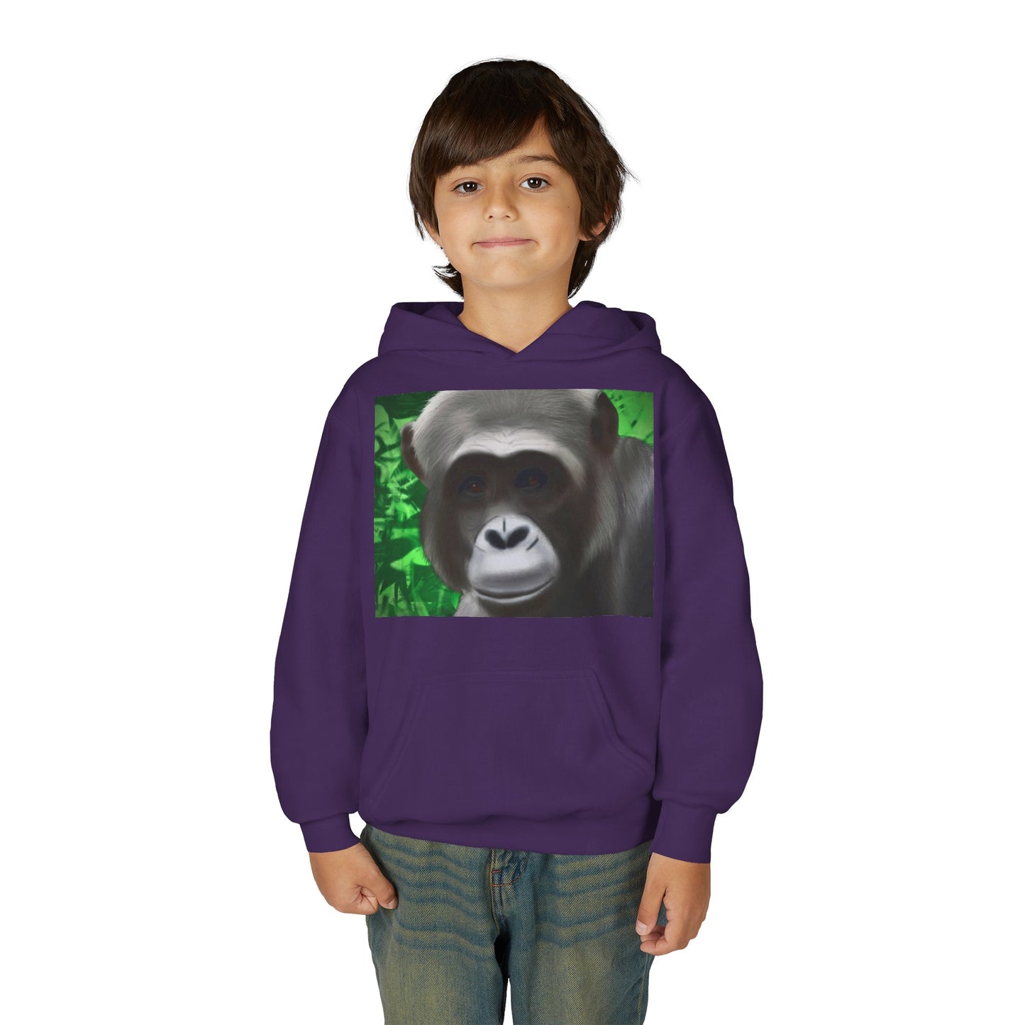 Gorilla Portrait Youth Hoodie — Cute Chimp Face Sweatshirt for Kids