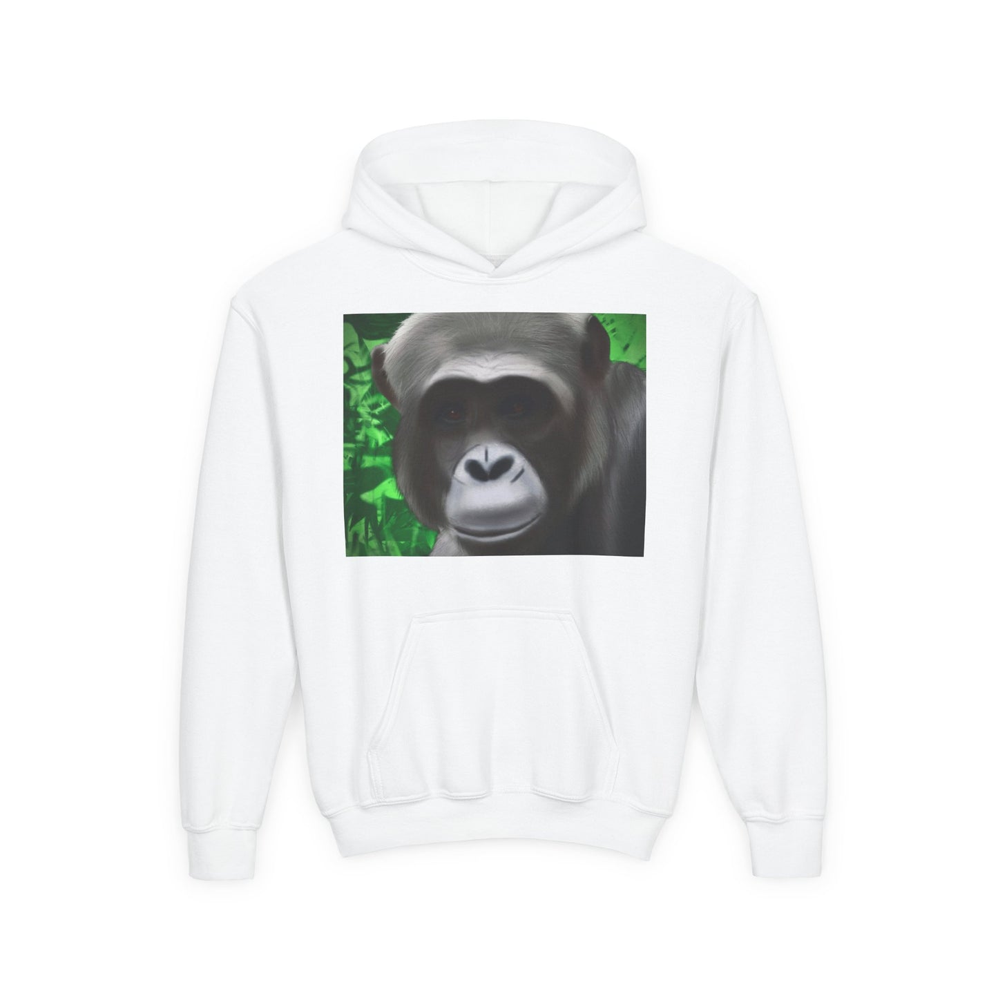 Gorilla Portrait Youth Hoodie — Cute Chimp Face Sweatshirt for Kids