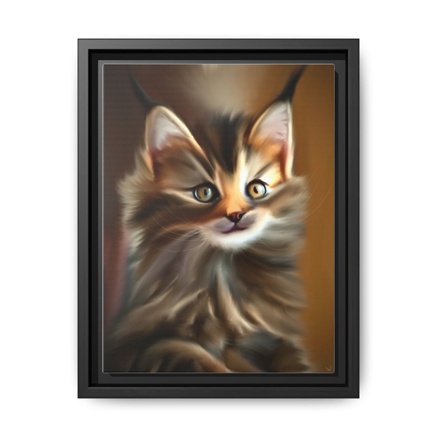 Framed Matte Canvas Kitten Portrait — Fluffy Tabby Cat Wall Art