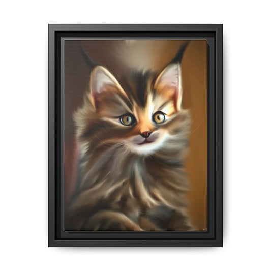 Framed Matte Canvas Kitten Portrait — Fluffy Tabby Cat Wall Art