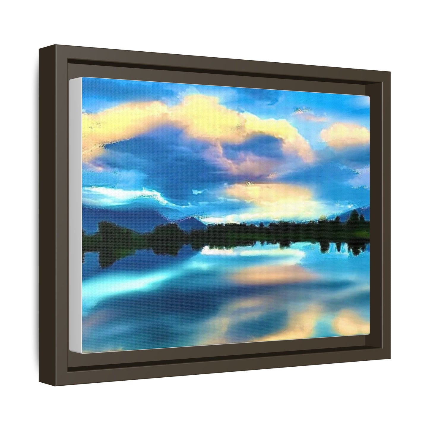Framed Matte Canvas Wall Art — Tranquil Lake Sunrise Landscape