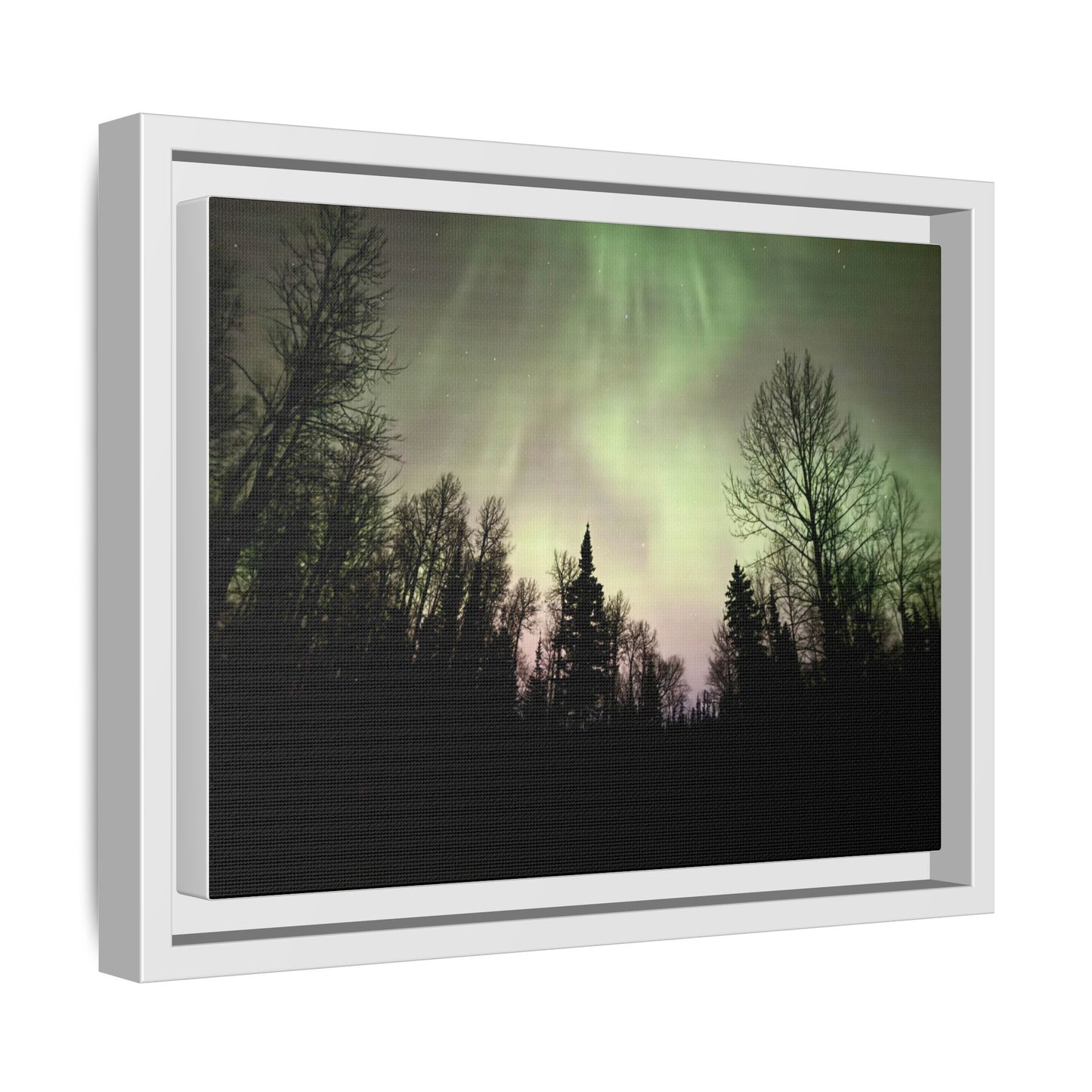 Aurora Forest Matte Canvas Framed Wall Art — Northern Lights Landscape
