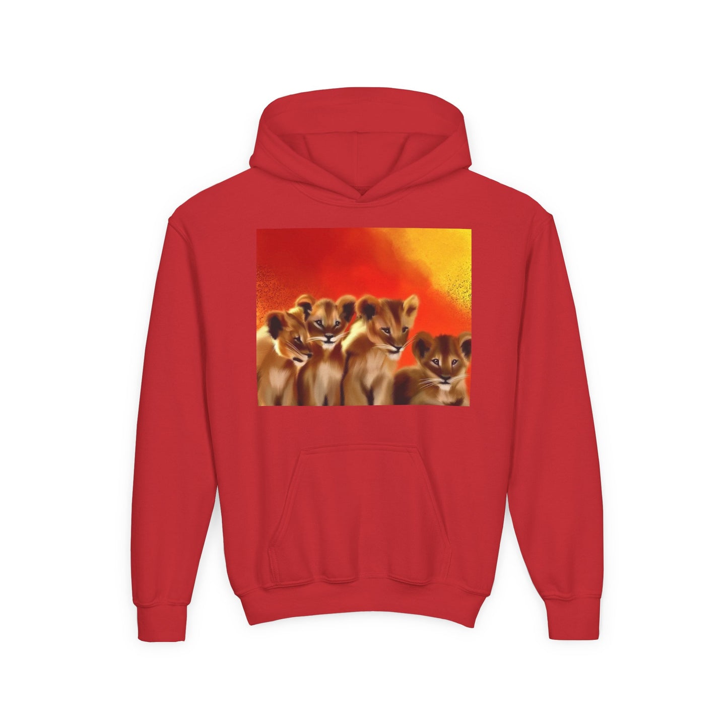 Youth Hoodie — Cute Lion Cub Pack Graphic (Sunset Colors)