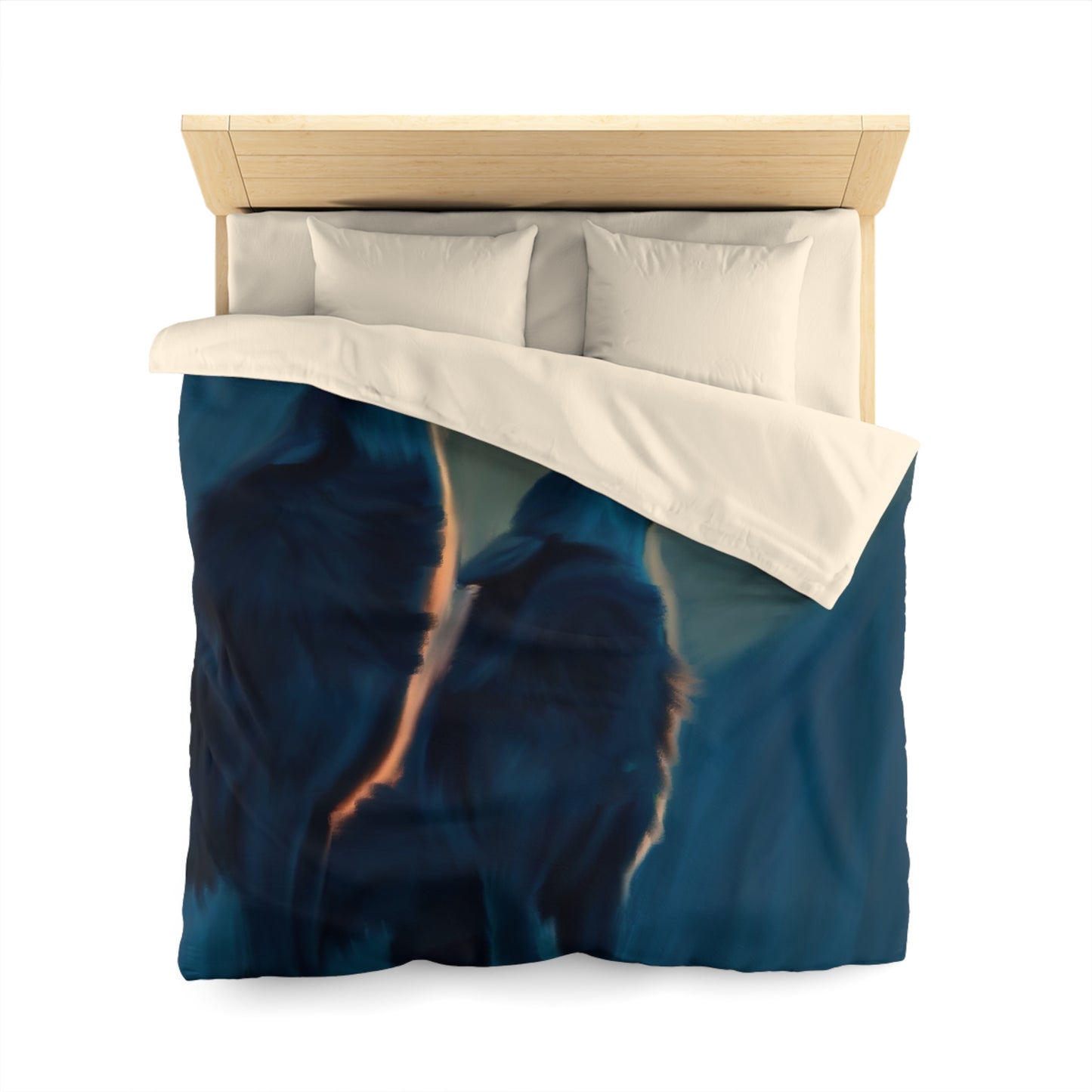 Howling Wolf Moon Duvet Cover — Midnight Wildlife Microfiber Bedding