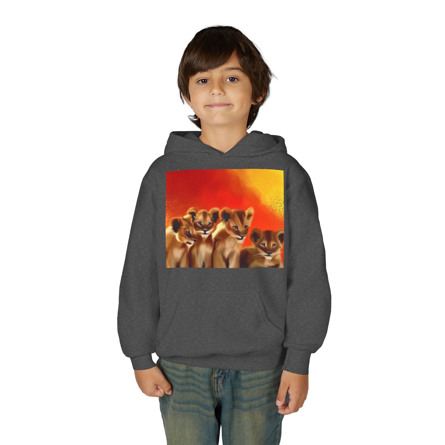 Youth Hoodie — Cute Lion Cub Pack Graphic (Sunset Colors)