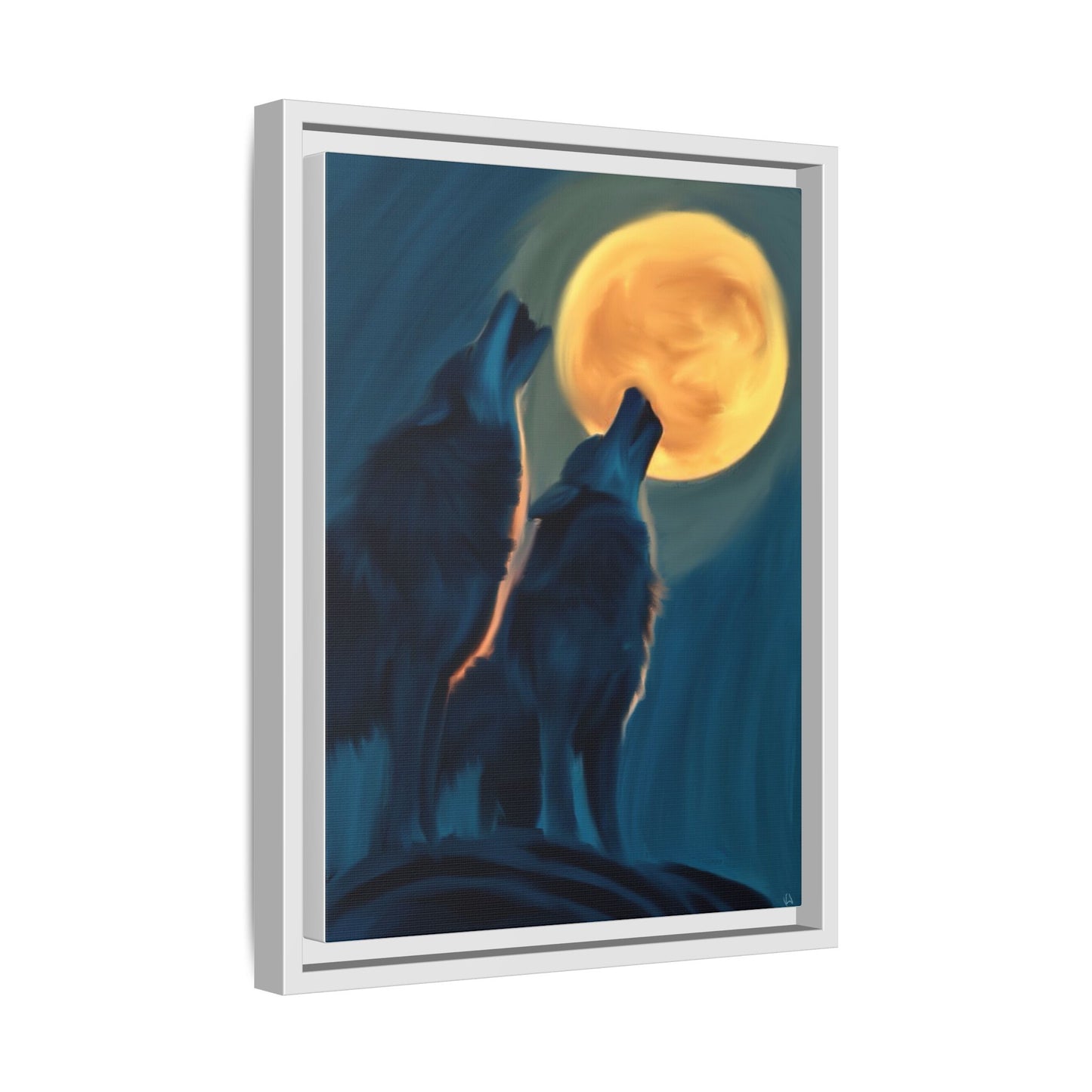 Howling Wolves at Moon Matte Canvas - Framed Wall Art