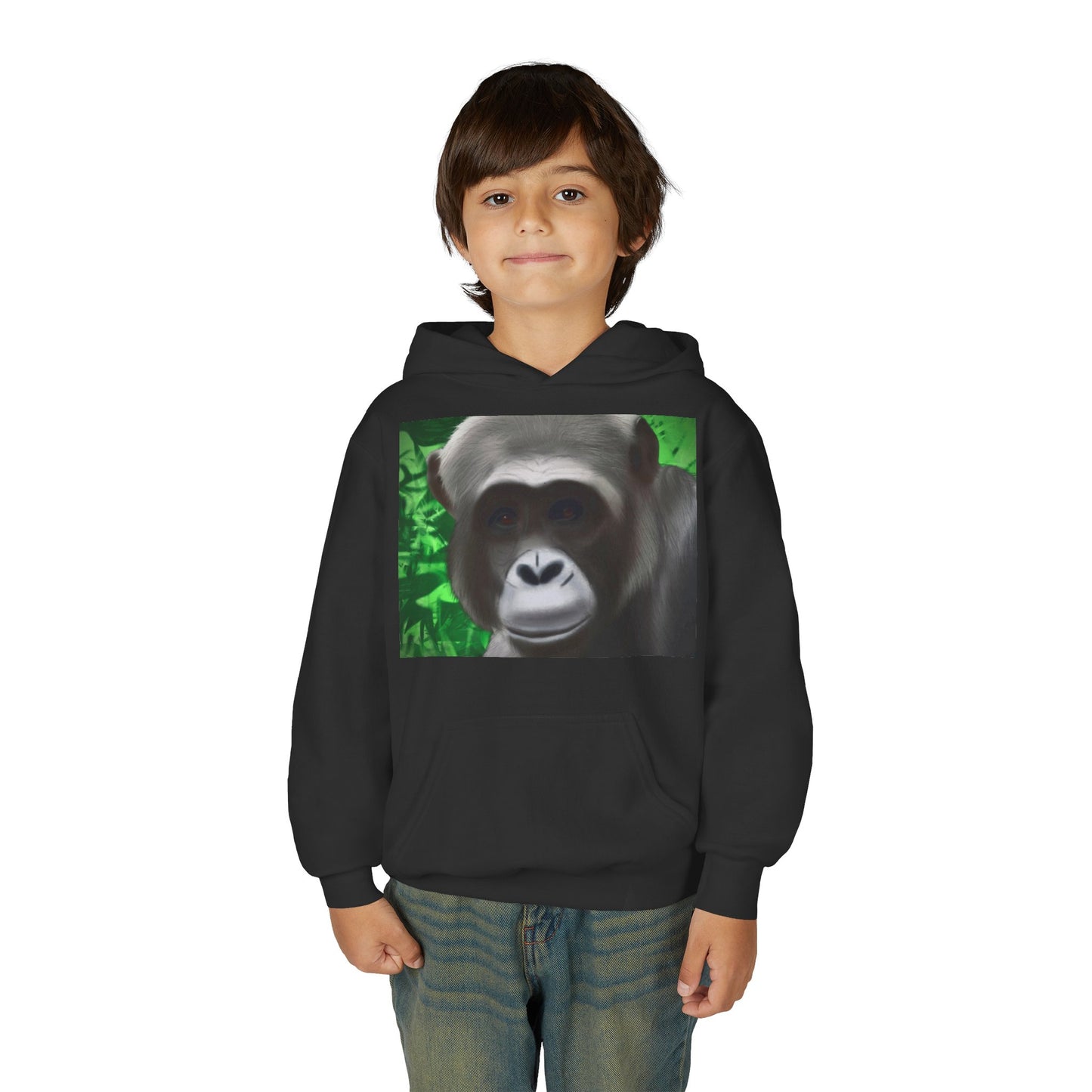 Gorilla Portrait Youth Hoodie — Cute Chimp Face Sweatshirt for Kids