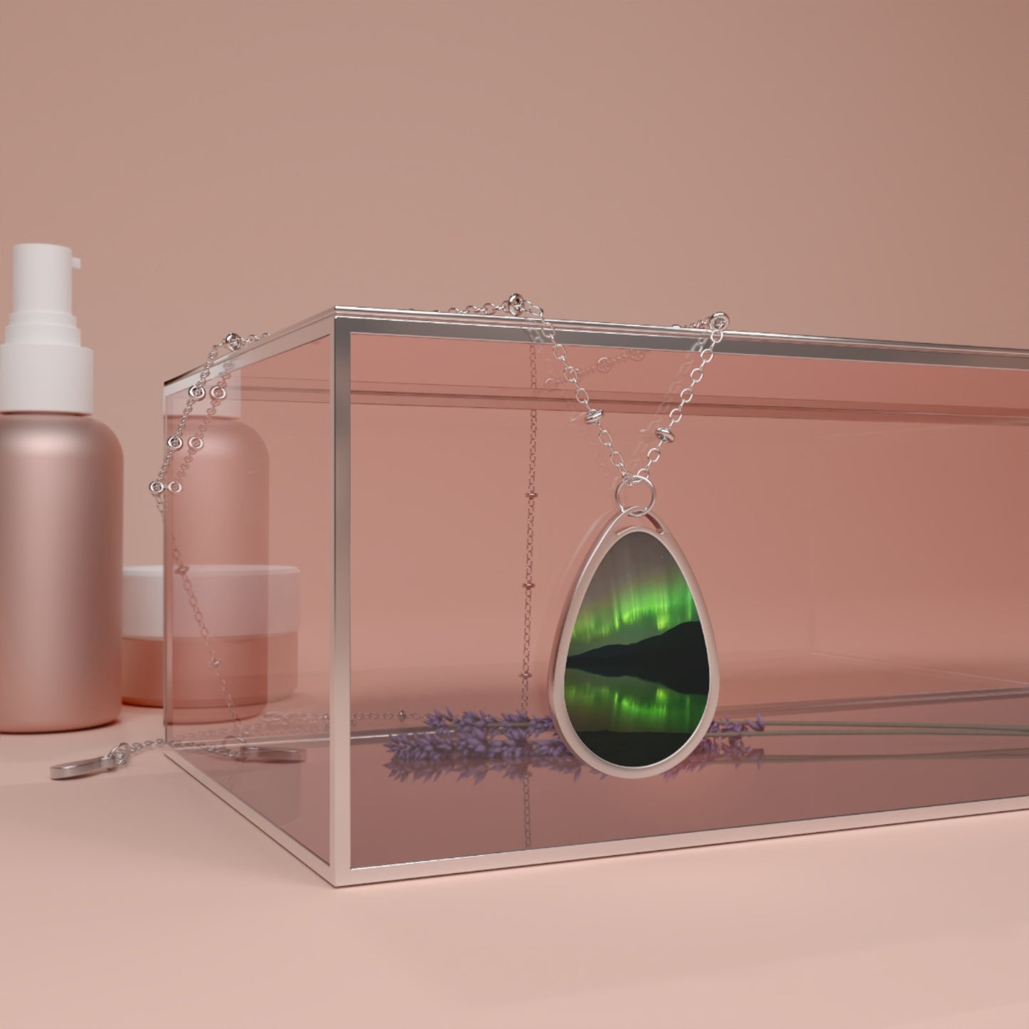 Aurora Oval Necklace — Northern Lights Teardrop Pendant