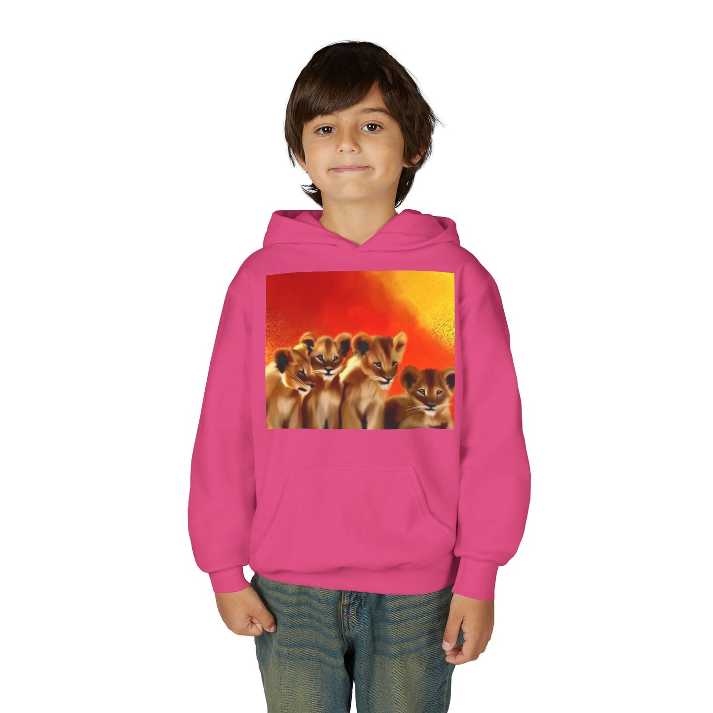 Youth Hoodie — Cute Lion Cub Pack Graphic (Sunset Colors)