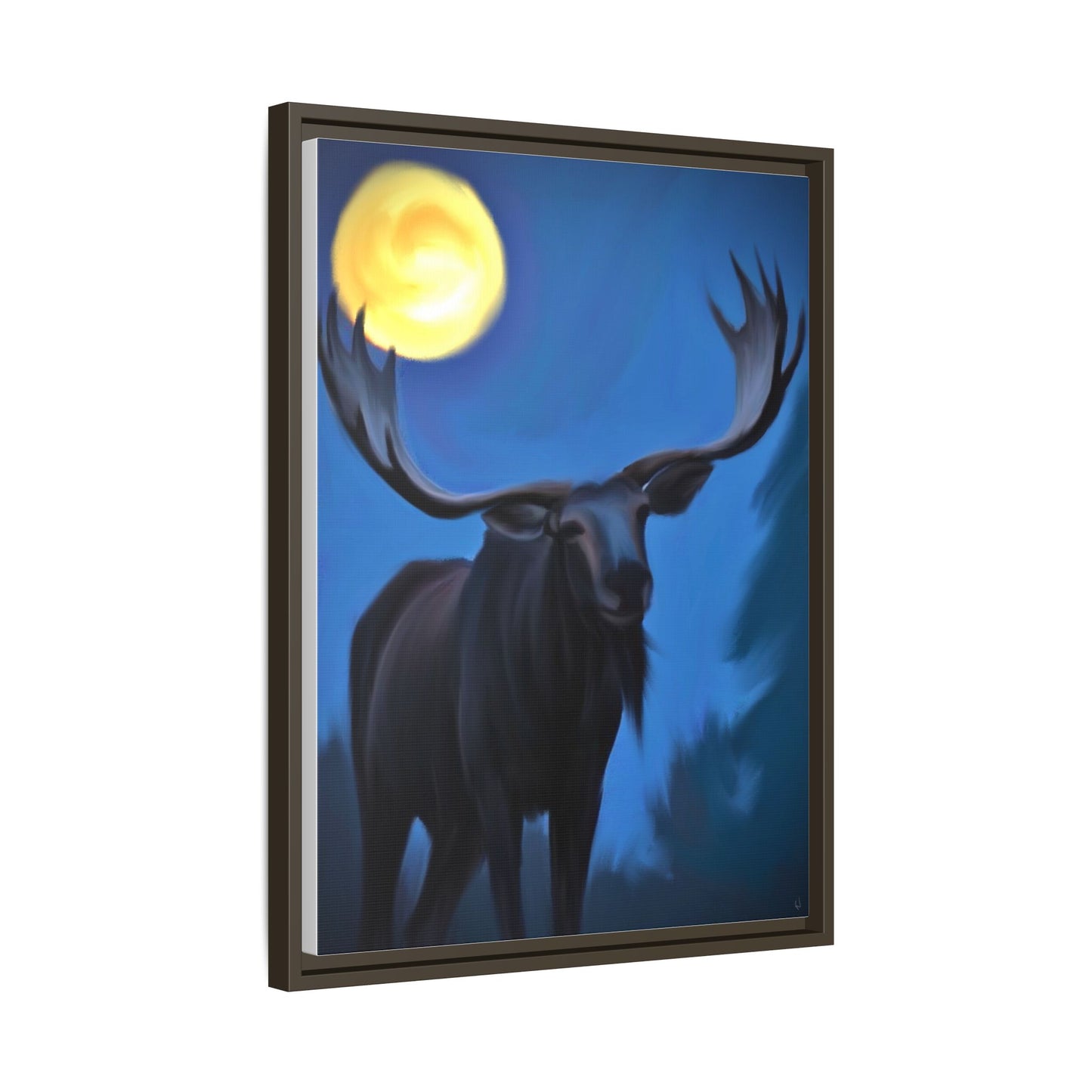 Framed Moose Moon Matte Canvas Wall Art