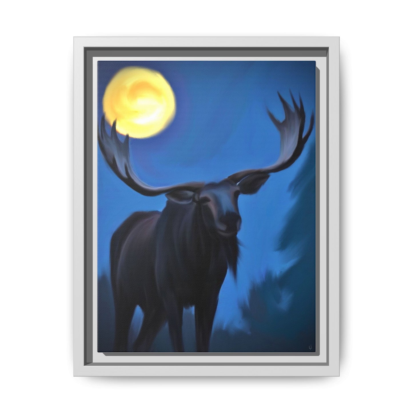 Framed Moose Moon Matte Canvas Wall Art