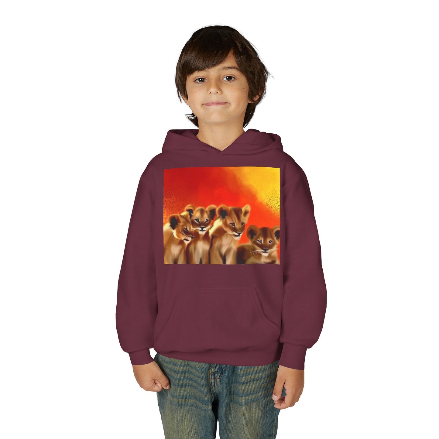 Youth Hoodie — Cute Lion Cub Pack Graphic (Sunset Colors)