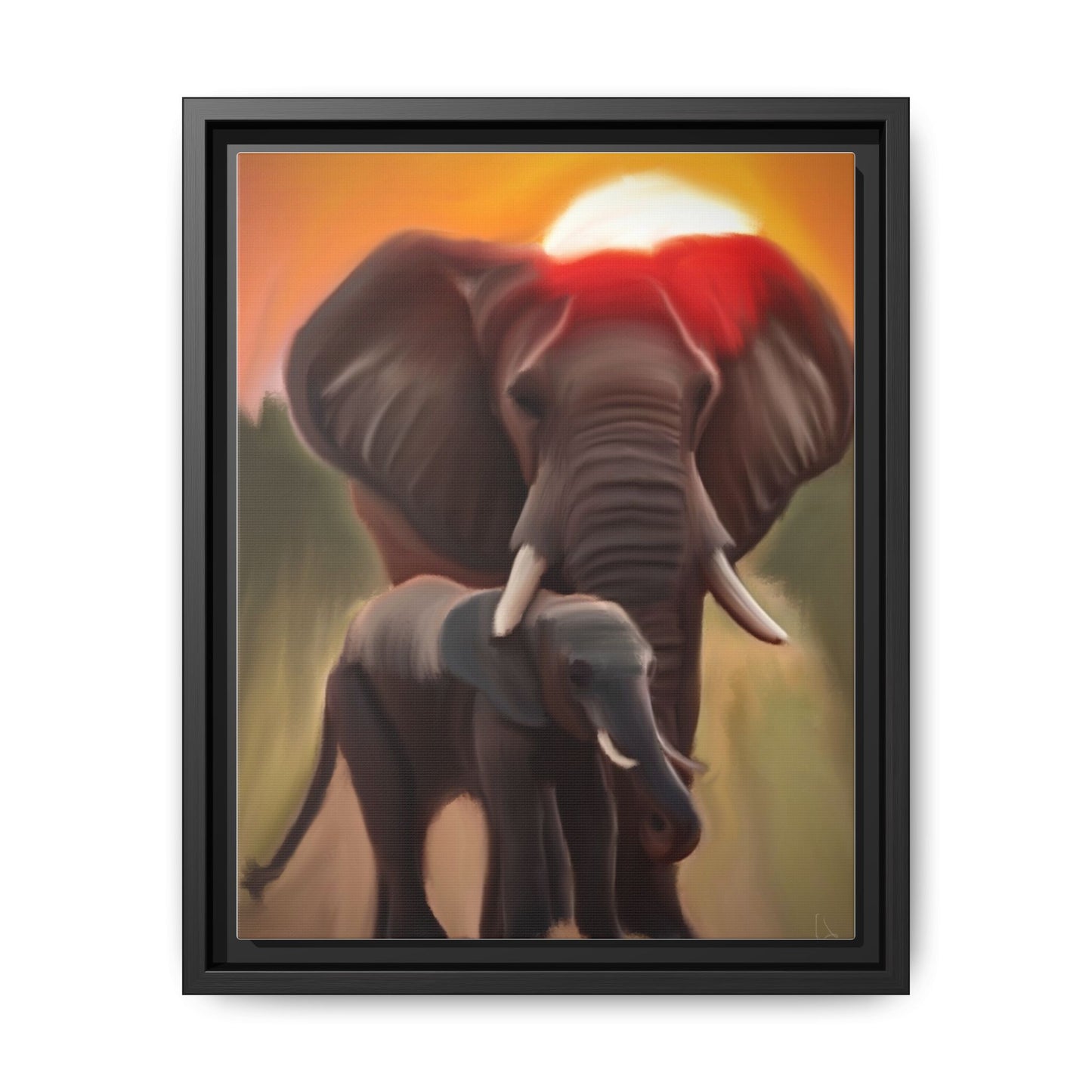 Elephant Sunset Matte Canvas Print (Framed)