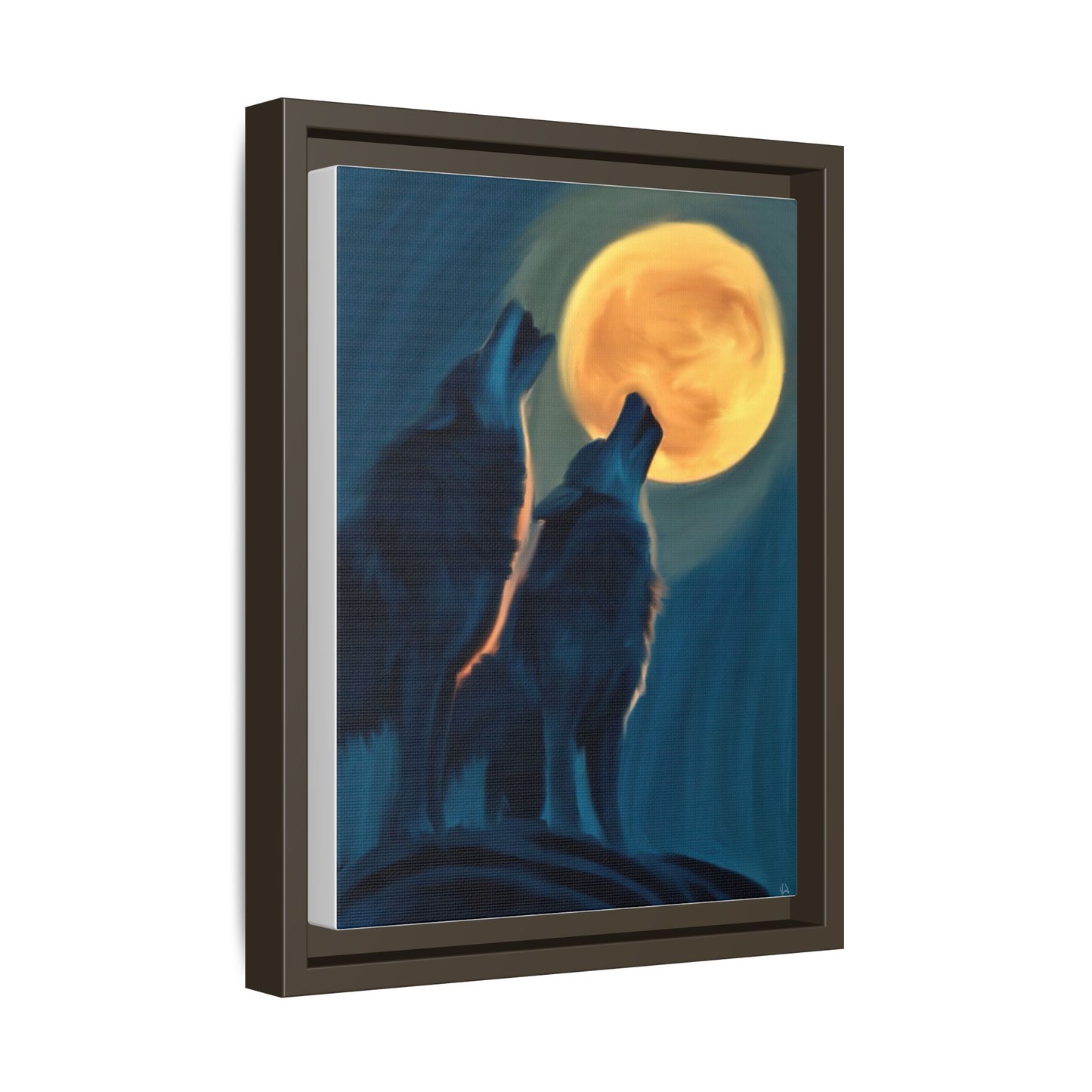 Howling Wolves at Moon Matte Canvas - Framed Wall Art