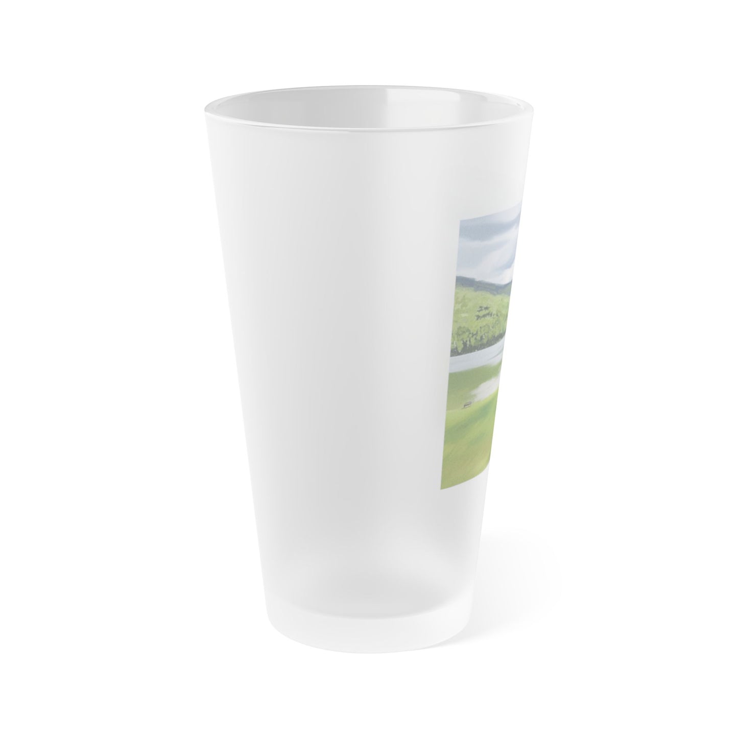 Frosted Pint Glass 16oz – Serene Lakeside Landscape Beer Tumbler
